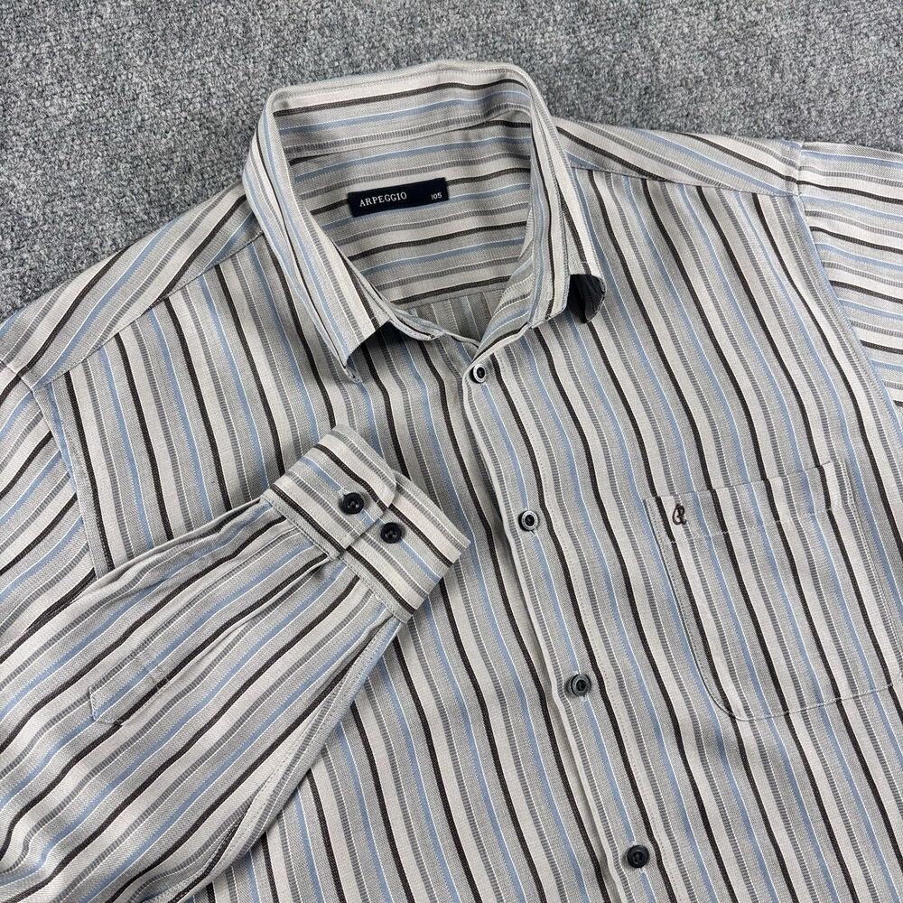 Arpeggio Shirt Mens 105 US L Gray Blue Stripe Long Sleeve Pocket Cotton